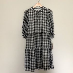 3/$30 NANETTE LEPORE Gingham Tie Neck Long Sleeve Dress